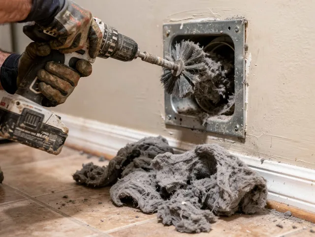 Certified Madison Dryer Vent Cleaning technician performing dryer vent cleaning in Madison