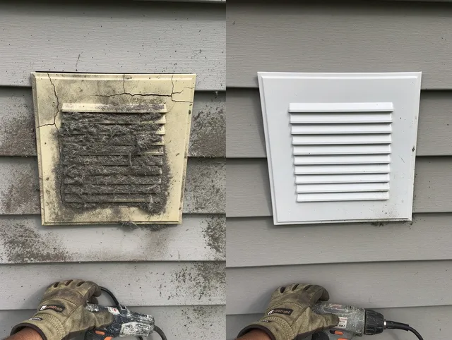 Madison Dryer Vent Cleaning technician installing high-quality dryer vent cover at a residential property in Madison