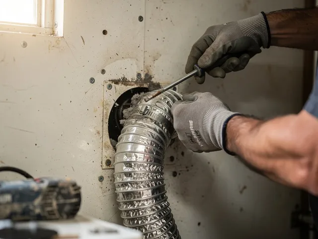 Madison Dryer Vent Cleaning technician performing precise dryer vent hose installation in Madison
